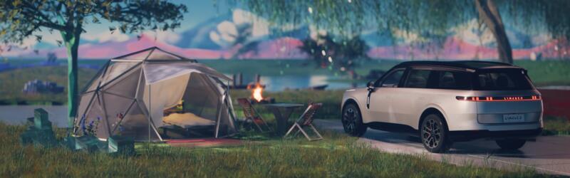 Camping Mode, day scene with tent, campfire, mountains and the L946