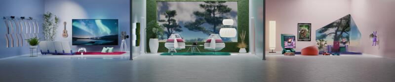 New RSD concept, three 3D rooms side by side, TV Room with aurora, Living Room, Kids Room