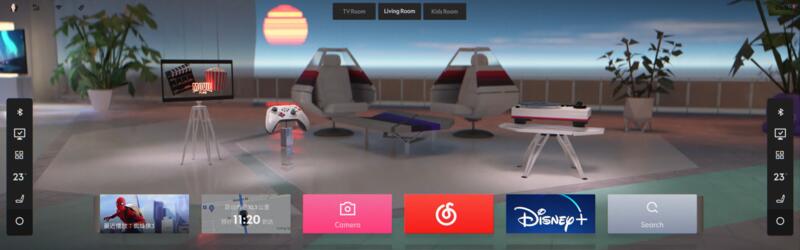 Old RSD concept, single 3D living room with TV, controller, chairs at sunset