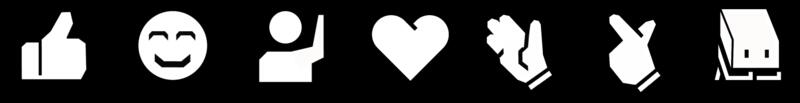 Exterior LED icons, pixel silhouettes for thumbs up, smile, wave, heart, hand