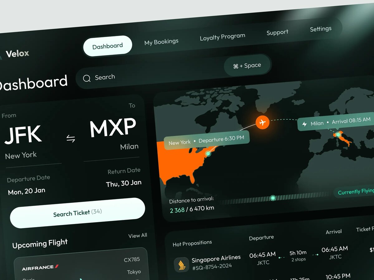 Booking dashboard UI