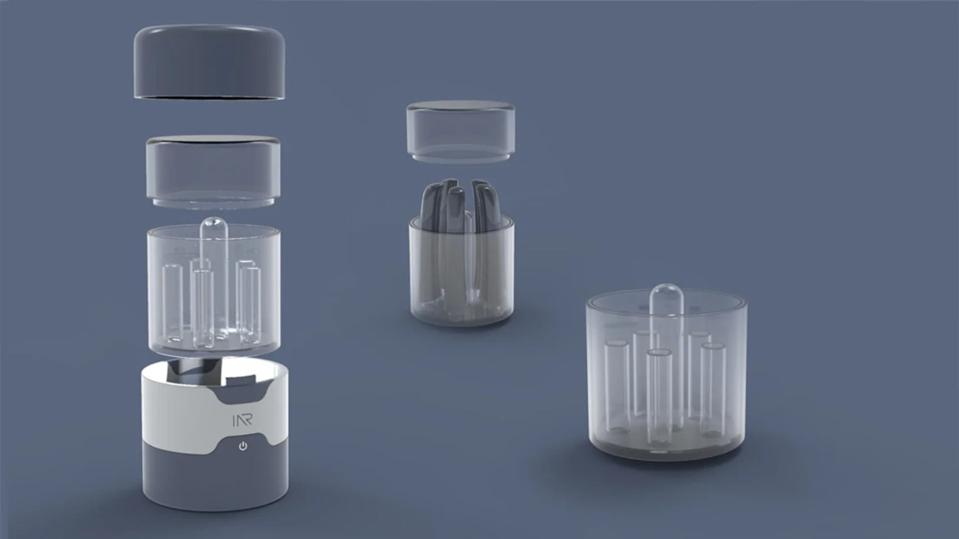 IAR exploded view – scanner tips, sterilisation chamber, base station