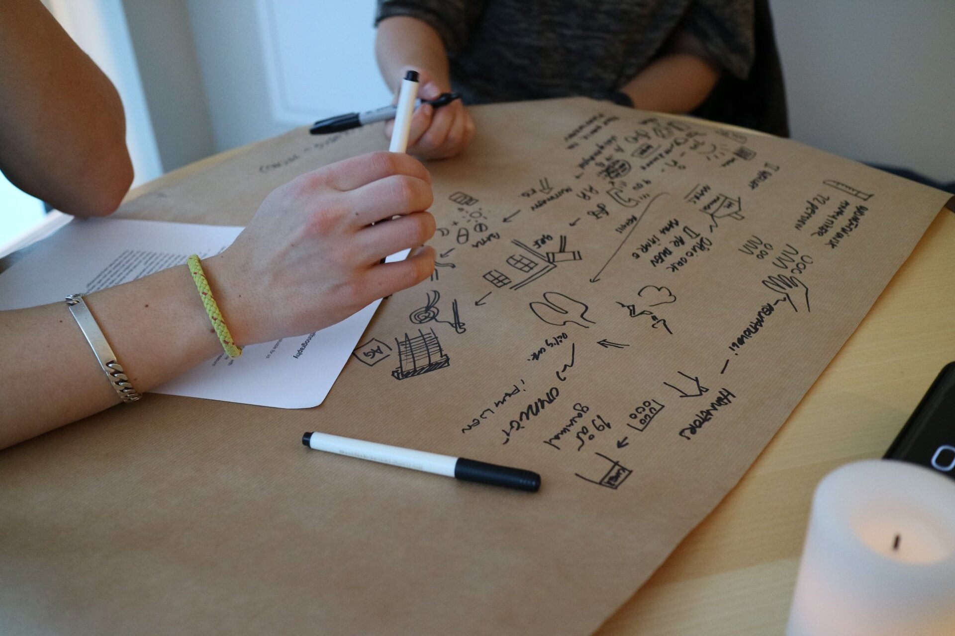 Co-design ideation – sketching on kraft paper