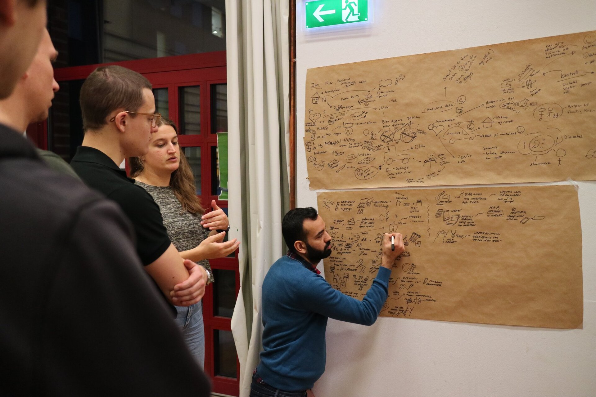 Team at whiteboard – co-design session with clinicians