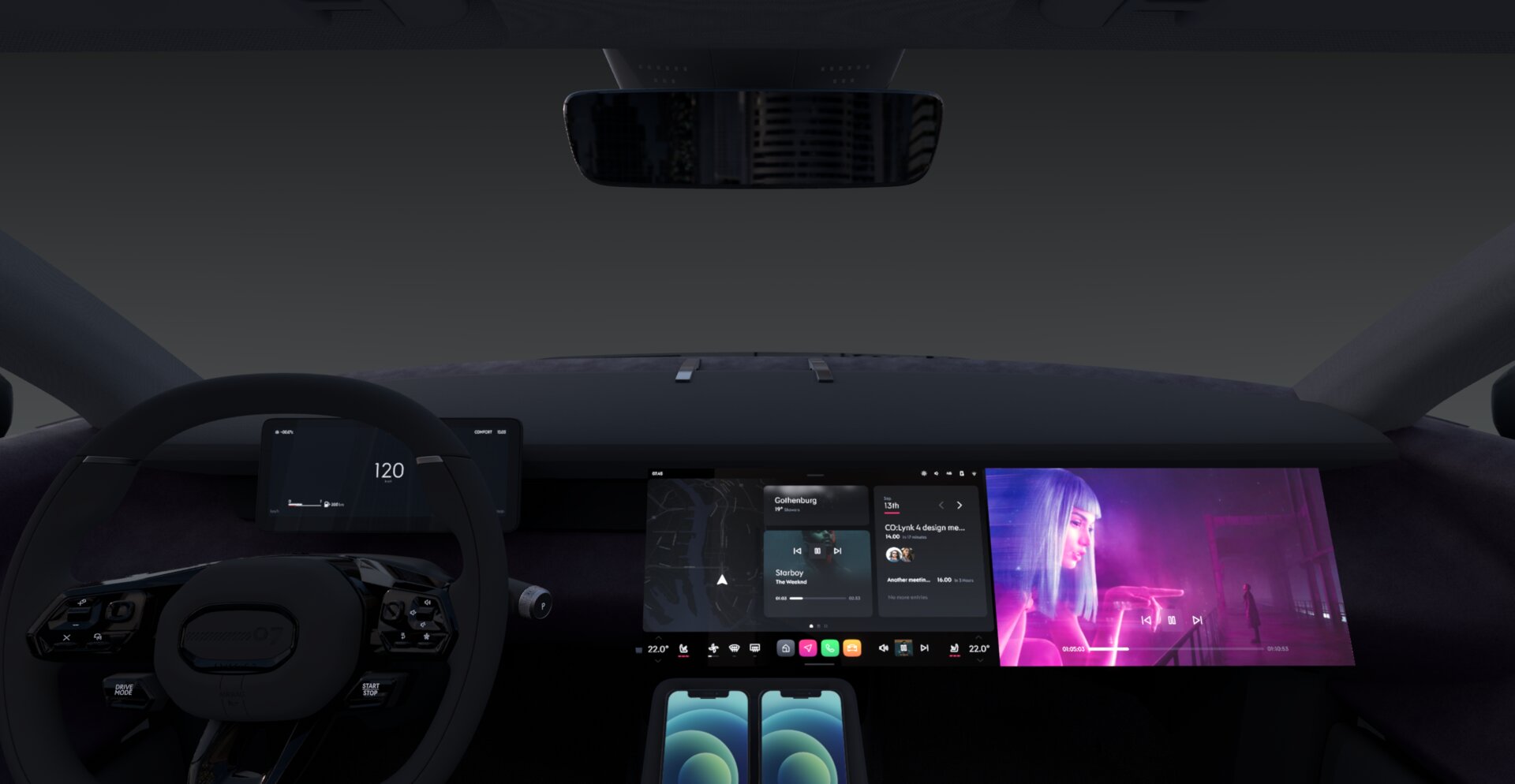 Lynk & Co concept car   dark interior with media OS and center console display